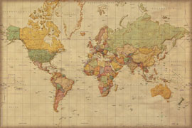 Poster - Landkarten  Weltkarte Antik deutsch