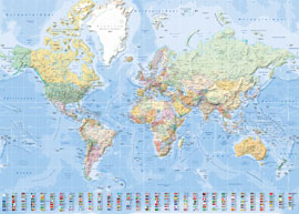 Poster - Landkarten  Weltkarte mit Flaggen deutsch